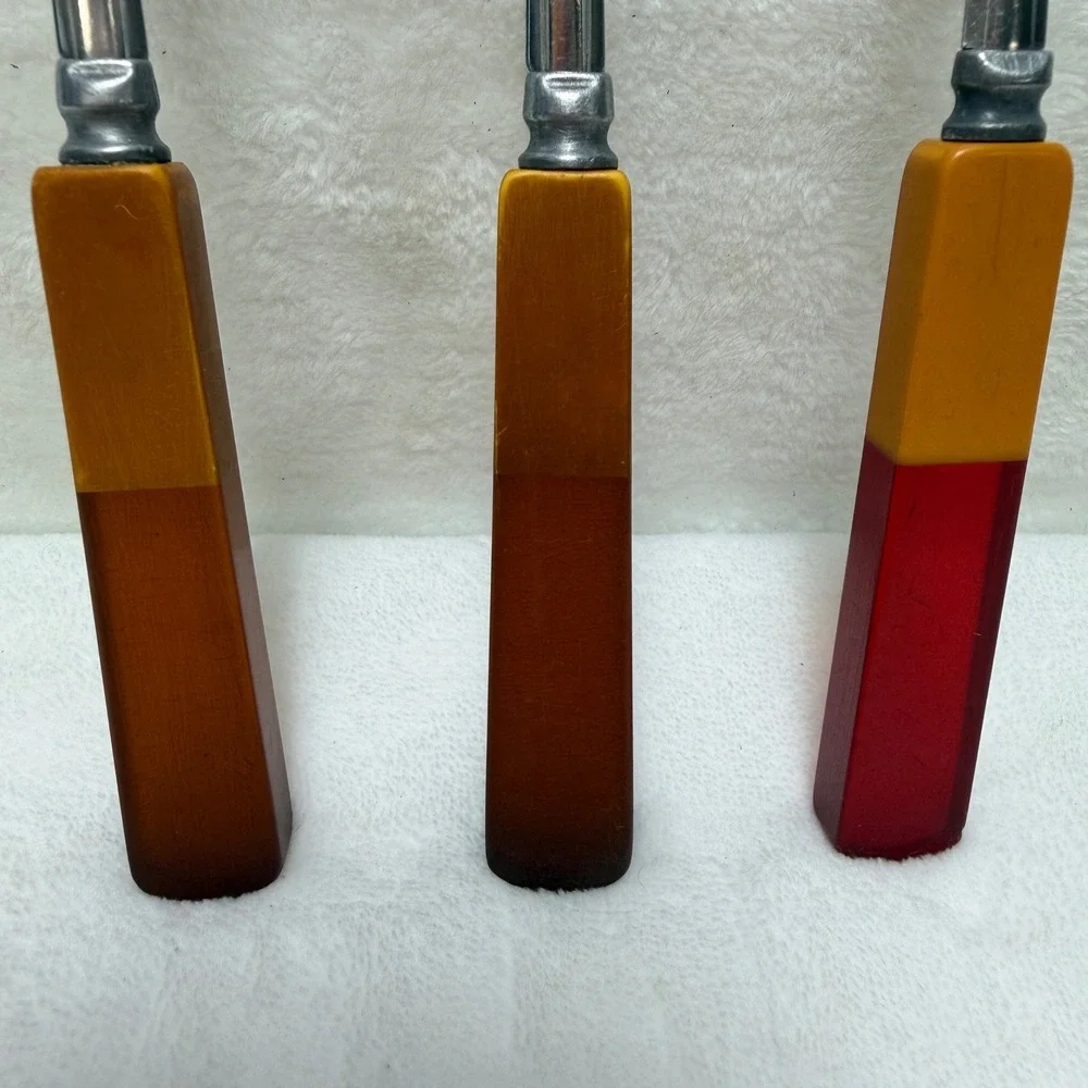 Vintage Mid Century Spoons Mixed Color Two Tone Bakelite Handles Set‎ 3